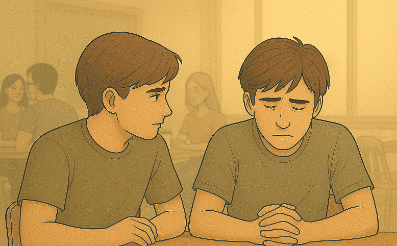 One person offering comfort and support to another person who appears distressed.