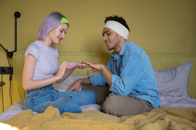 friends giving eachother manicures