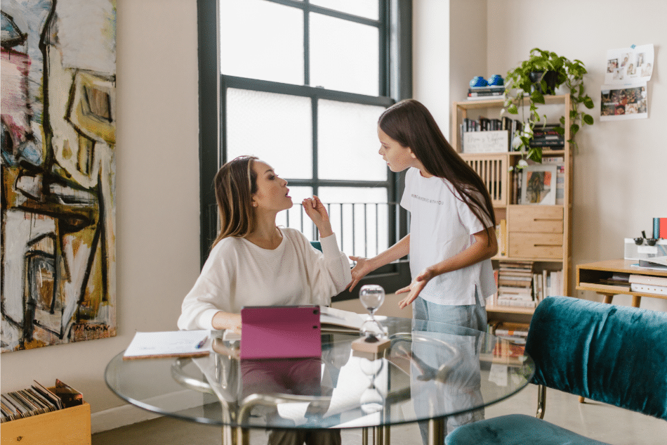 Teen girl arguing with her mom at home