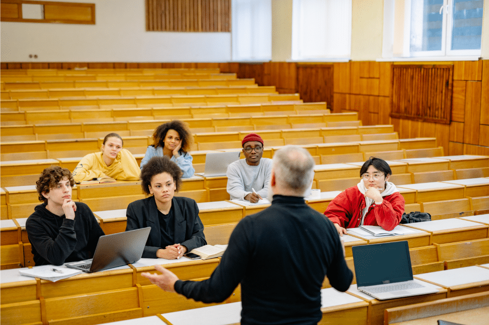 Lecturer teaching students the mental health action plan