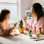 Parent and teenage child engaging in supportive mental health conversation