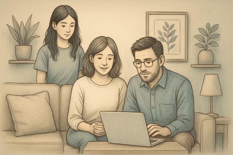 illustration of parents going through their insurance copay with their teen present