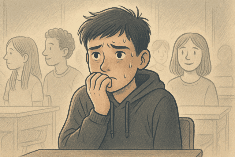 Illustration of a teen with social anxiety