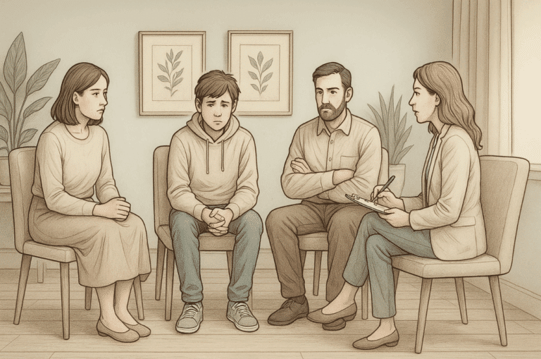 Illustration of a teenage boy in therapy