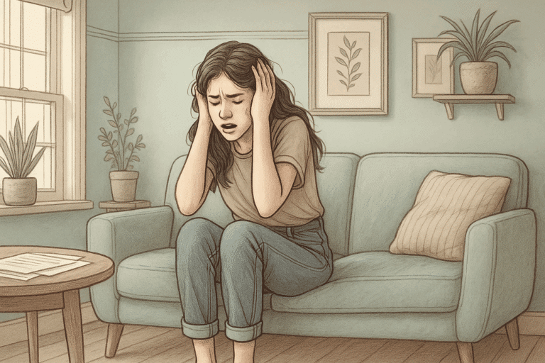 Illustration of a teenage girl having a panic attack