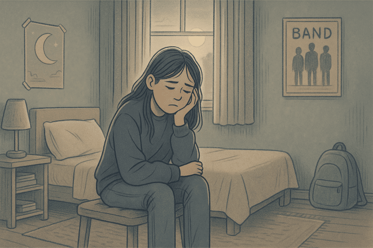 Illustration of a teenager looking depressed