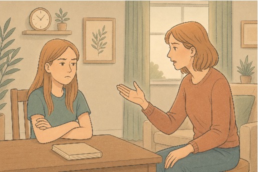 Teen girl appearing distracted and inattentive during a conversation, illustrating a common ADHD symptom in adolescent girls