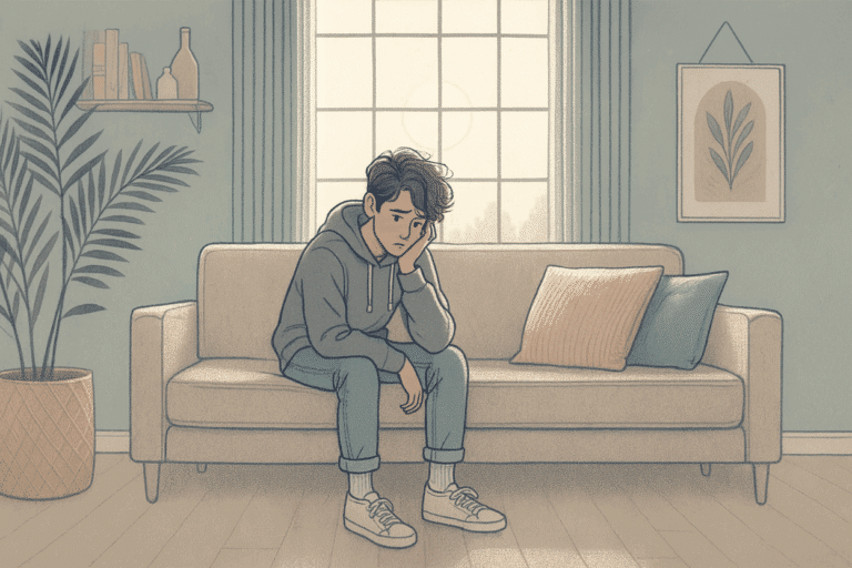 Illustration of a teenage boy looking sad Persistent Depressive Disorder