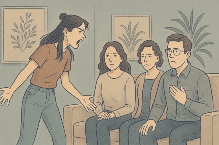 Illustration of a teenage girl yelling at her parents