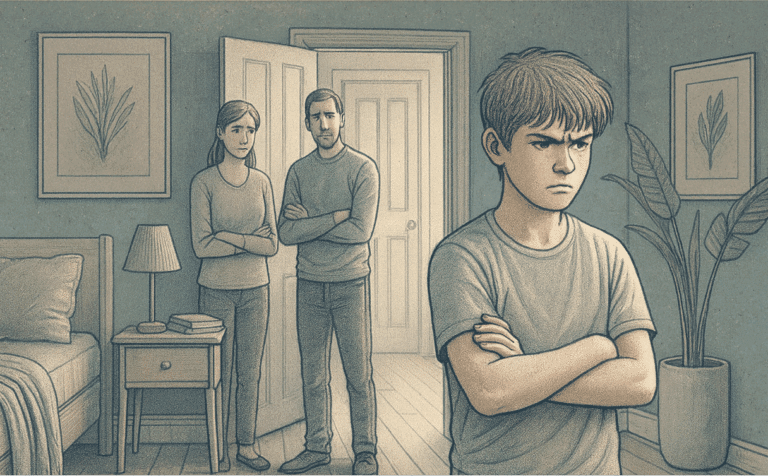 Illustration of a teenage boy with arms crossed