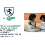 mission prep logo and mother discussing types of adjustment disorder in teens with her child
