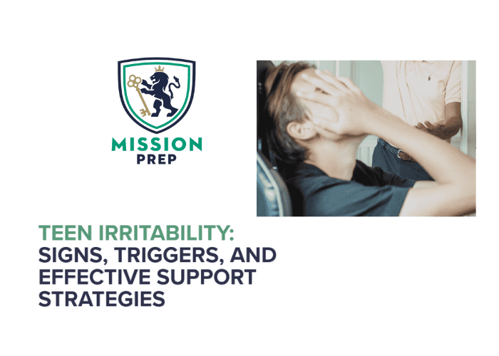 Mission Prep logo and teen irritability image