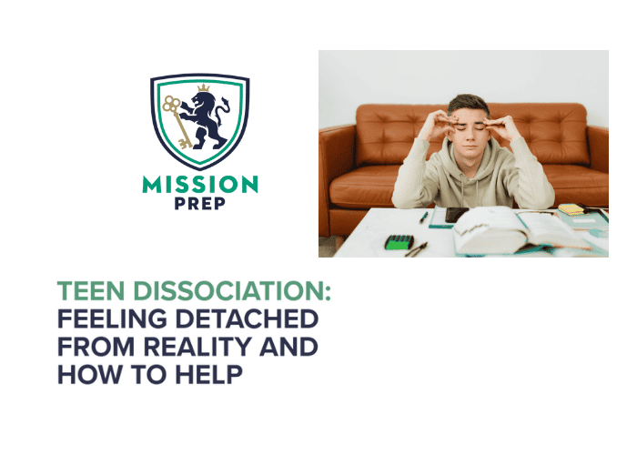 Mission Prep logo and teen dissociation image