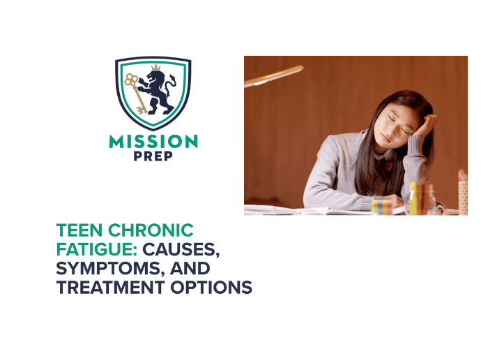 Mission Prep logo with teen chronic fatigue image