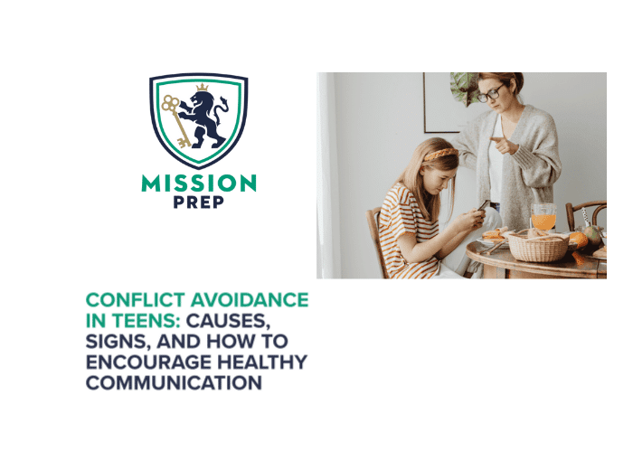 Mission Prep logo and conflict avoidance in teens image