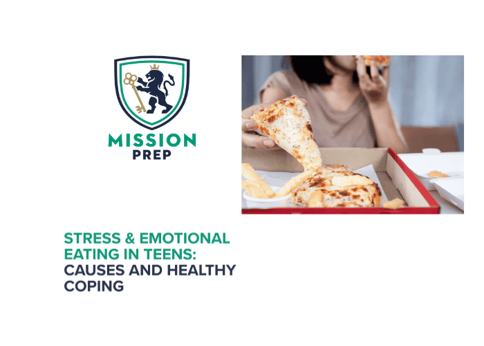 Mission Prep logo with stress & emotional eating in teens image