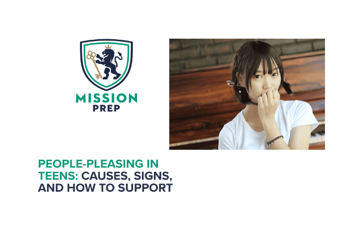 Mission Prep logo and people-pleasing in teens image