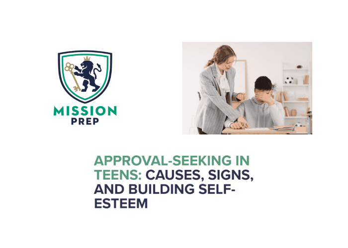 Mission Prep logo and approval-seeking in teens image
