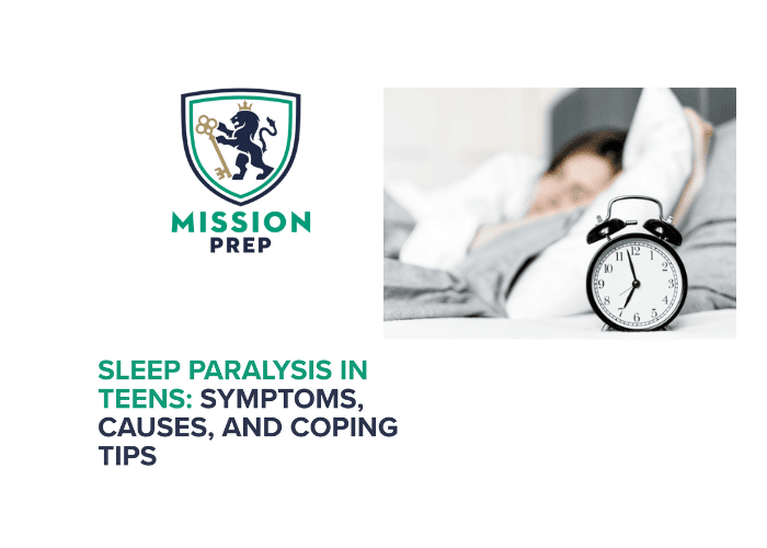 Mission Prep logo and sleep paralysis in teens image