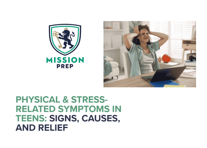 Mission Prep logo and physical & stress-related symptoms in teens image