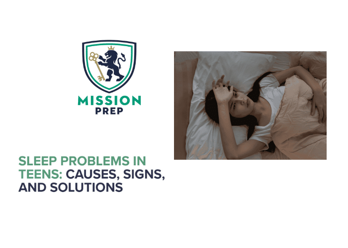 Mission Prep logo and sleep problems in teens image