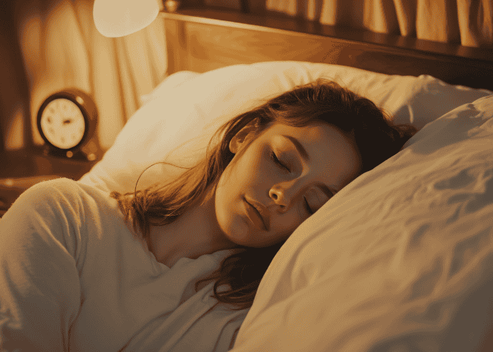 Teenage girl in bed sleeping soundly after support for bedtime anxiety in teens