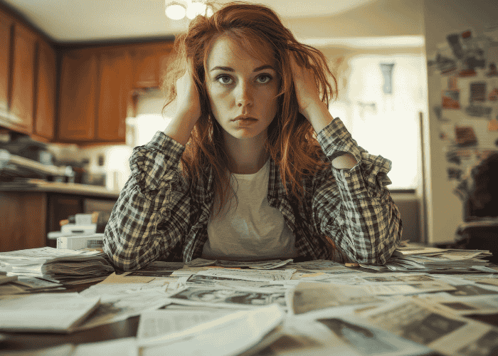 teen girl studying at table in kitchen experiencing information overload in teens