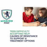 Mission Prep logo and teen difficulty accepting help image