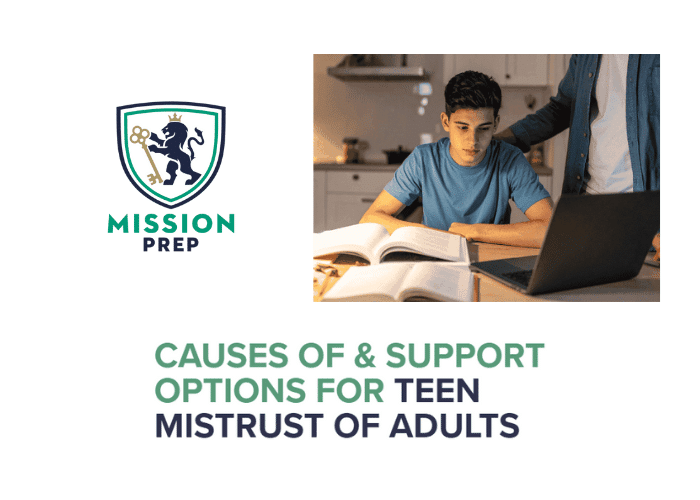 Mission Prep logo and teen mistrust of adults image