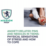 Mission Prep logo and anxiety-related pins and needles in teens images