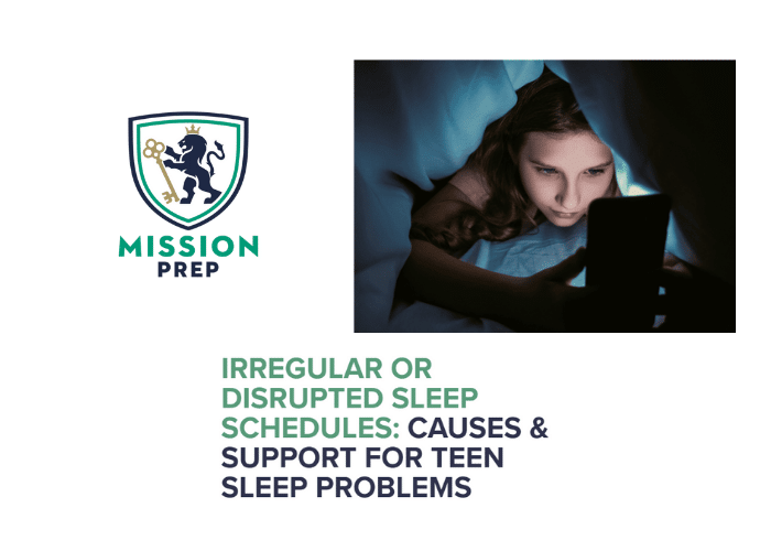 Mission Prep logo and irregular or disrupted sleep schedules image