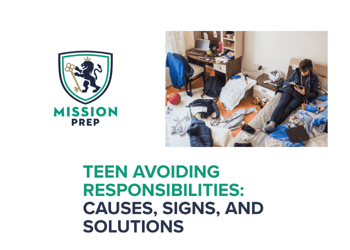 Mission Prep logo and teen avoiding responsibilities image