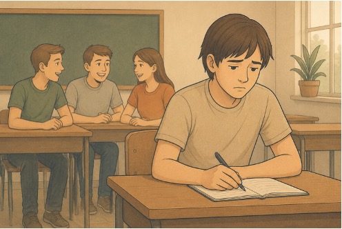 Teen sitting alone looking withdrawn, illustrating how depression can affect a student's daily focus and motivation. 