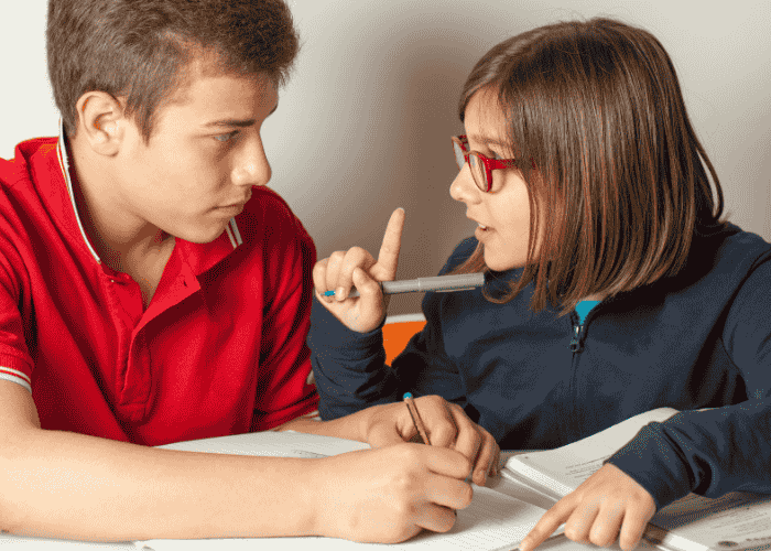 Teenage girl saying no to brother due to teen difficulty accepting help