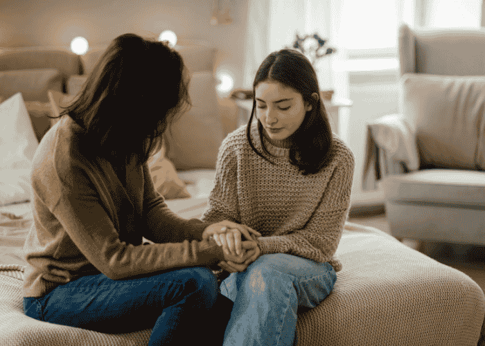 Teenage girl getting support from her mom after changes in sexual curiosity