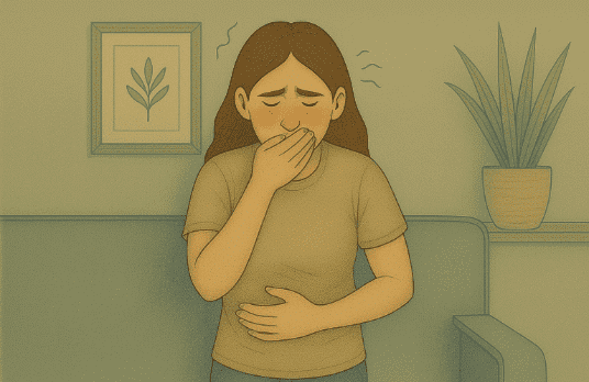 Teen experiencing gastrointestinal discomfort, a common physical symptom of ARFID