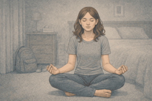 Teen practicing mindfulness meditation techniques to manage anxiety symptoms.