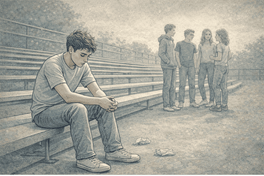 Teen boy experiencing social isolation as a result of untreated ADHD emotional dysregulation affecting peer relationships.