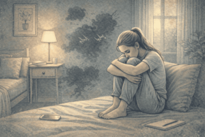 Teenager experiencing anxiety while sitting alone, representing the isolation and developmental challenges adolescents face when struggling with anxiety disorders