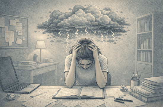 Teenage girl overwhelmed by academic pressure, showing explosive frustration common in ADHD-related anger patterns