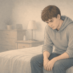 Teen experiencing social withdrawal and isolation, a key warning sign of psychotic depression.