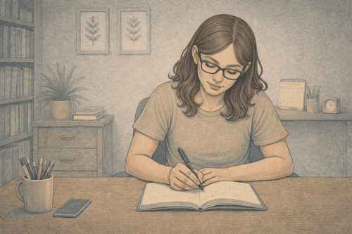 Teen engaging in mindful journaling practice to process and release anxious thoughts.