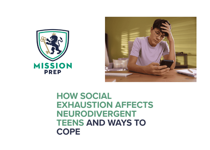 Social exhaustion in neurodivergent teens image and mission prep logo