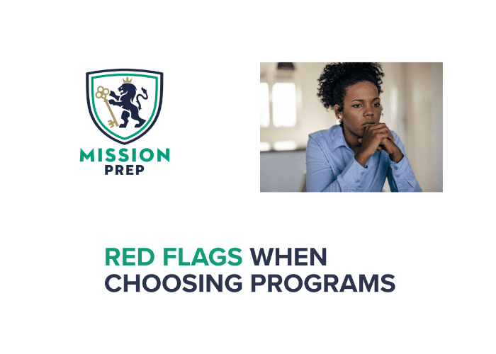 Mission Prep logo and red flags when choosing programs image