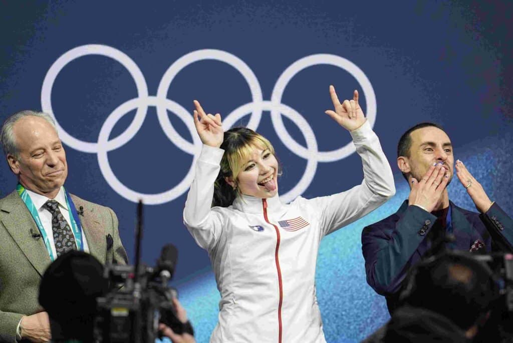 Alysa Lius sticking her tongue out at the olympics