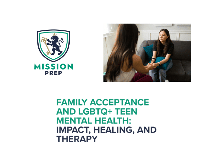 Mission Prep logo and Family acceptance and LGBTQ+ teen Mental health image