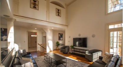 Mission Prep Healthcare residential facility showing a calm, home-like common area where teen patients engage in a structured group therapy session for adolescent anxiety treatment.