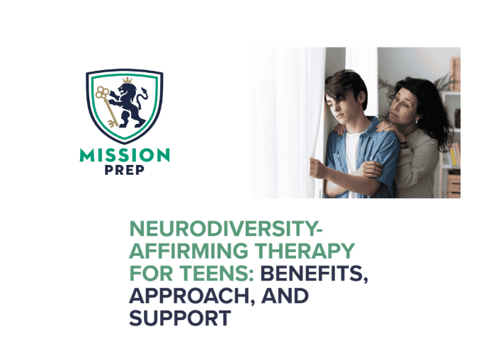 Mission Prep logo and neurodiversity-affirming therapy in teens image