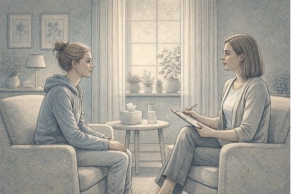 Teen girl in an outpatient therapy session processing trauma with a licensed adolescent therapist