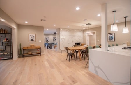 Spacious, home-like interior of a Mission Prep residential treatment setting, with an open dining area, kitchen, and lounge for teens.